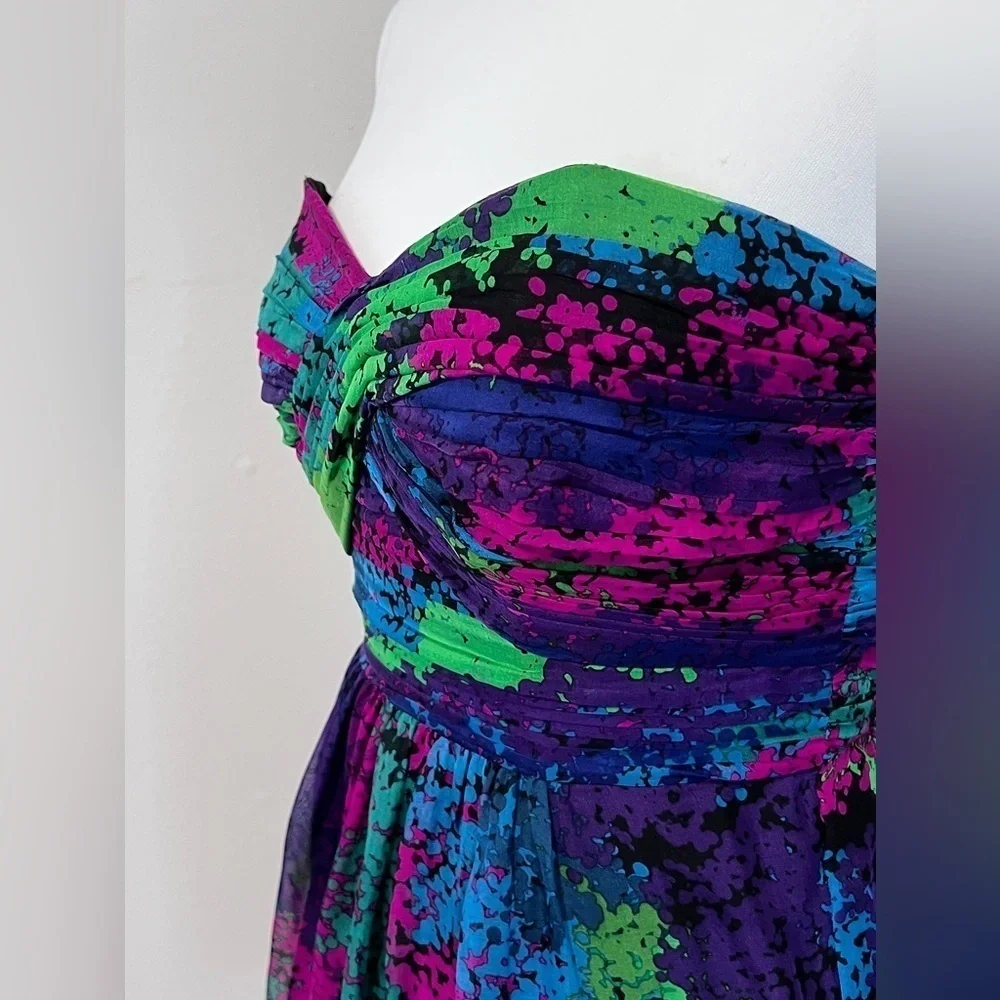 Shoshanna jewel tone strapless Mini dress silk fit and flare sz 0 cocktail party - Picture 8 of 15